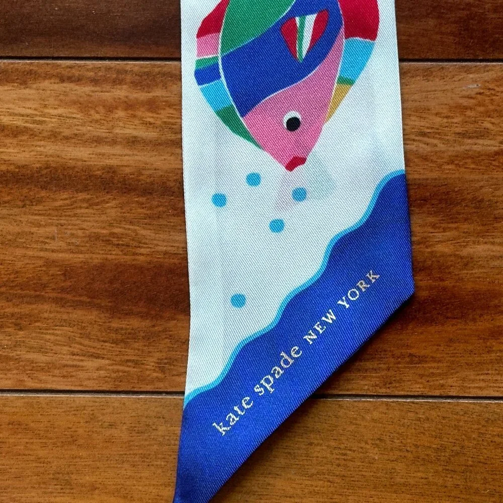 KATE SPADE RAINBOW FISH SILK SKINNY SCARF:NWT  RAINBOW FISH - Picture 11 of 11
